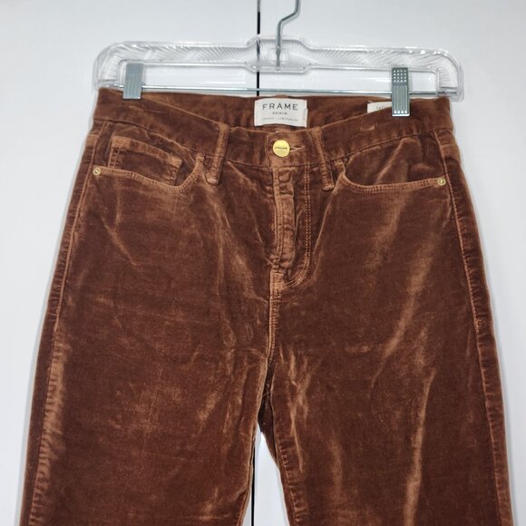 Frame Le Crop Mini Boot Cotton Blend Velvet kick-Flare Pants Size 26 Brown - Picture 2 of 8